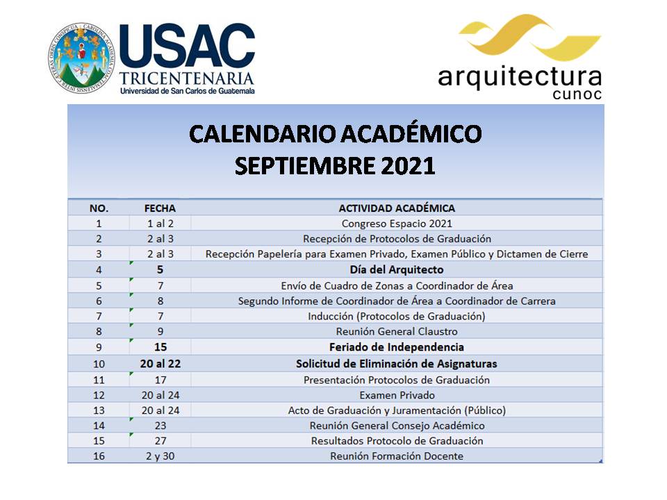 Calendario Académico Septiembre 2021